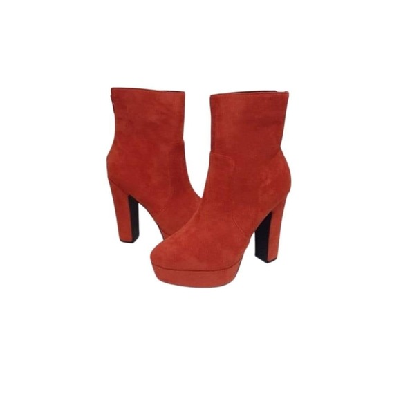 So Me Shoes - Women's TRENDY orange suede faux leather 5" block heel platform boots Size 7